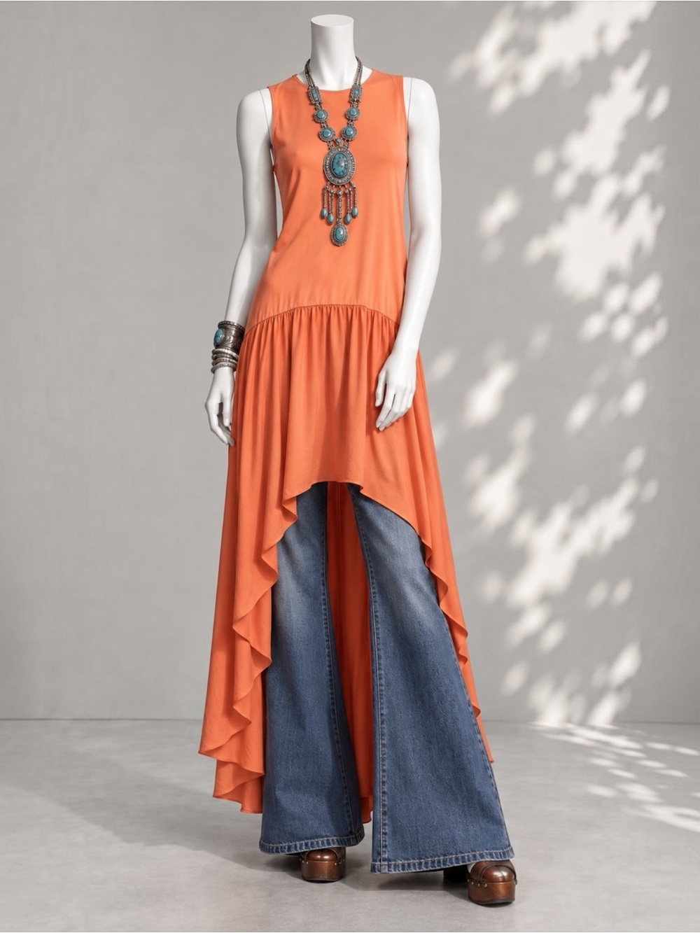 Anthropologie Hutch Liz Dress XS Orange High Low Boho Resort Vacation Midi